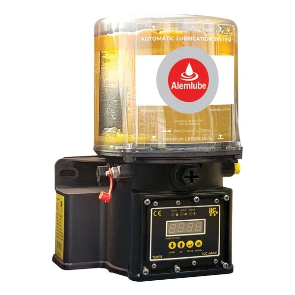 Alemlube 24VDC pump with 4kg reservoir, with controller, with low level switch, 1 x Fixed pump element & relief valve 4K.4.24DC.FCT.G