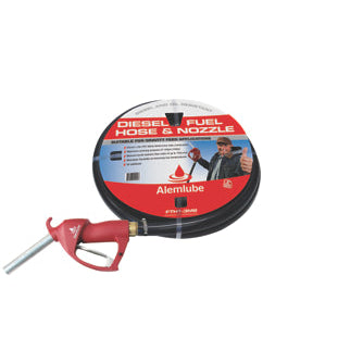 Alemlube 3m x 1" diesel farm tank hose with hose barbs and manual nozzle assembly FTH1-3M2