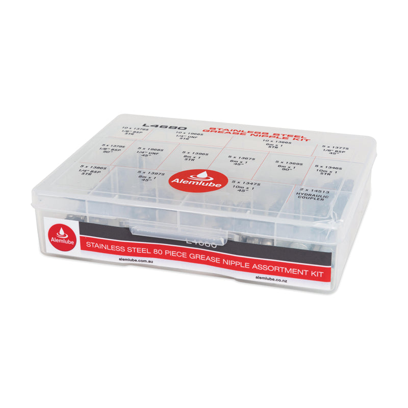 Alemlube Stainless Steel Grease Nipple Assortment Kit L4680