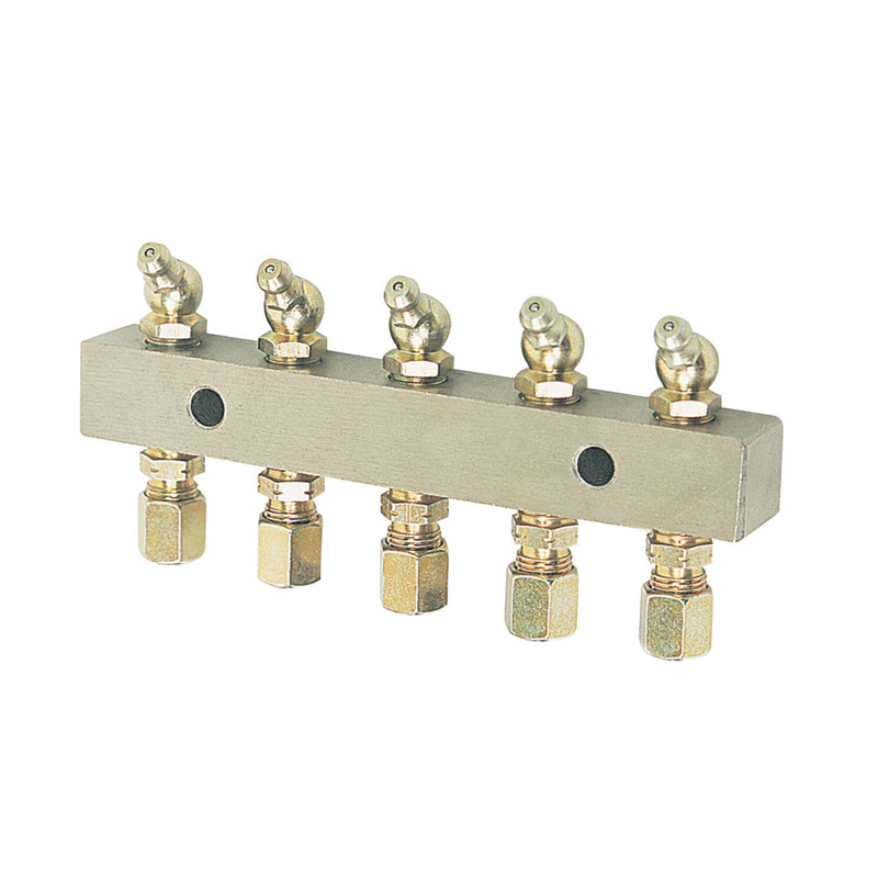 Alemlube header block 5 outlet comes with 6mm fittings and grease nipples 6135
