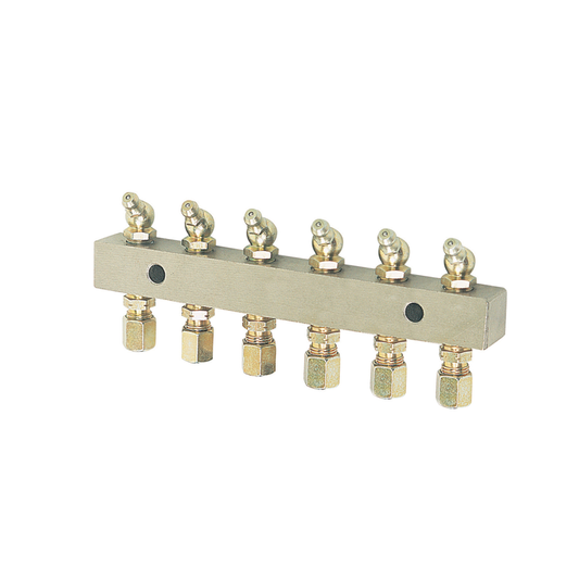 Alemlube header block 6 outlet comes with 6mm fittings and grease nipples 6136