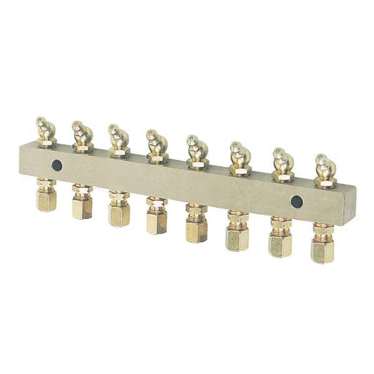 Alemlube header block 8 outlets comes with 6mm fittings and grease nipples 6138